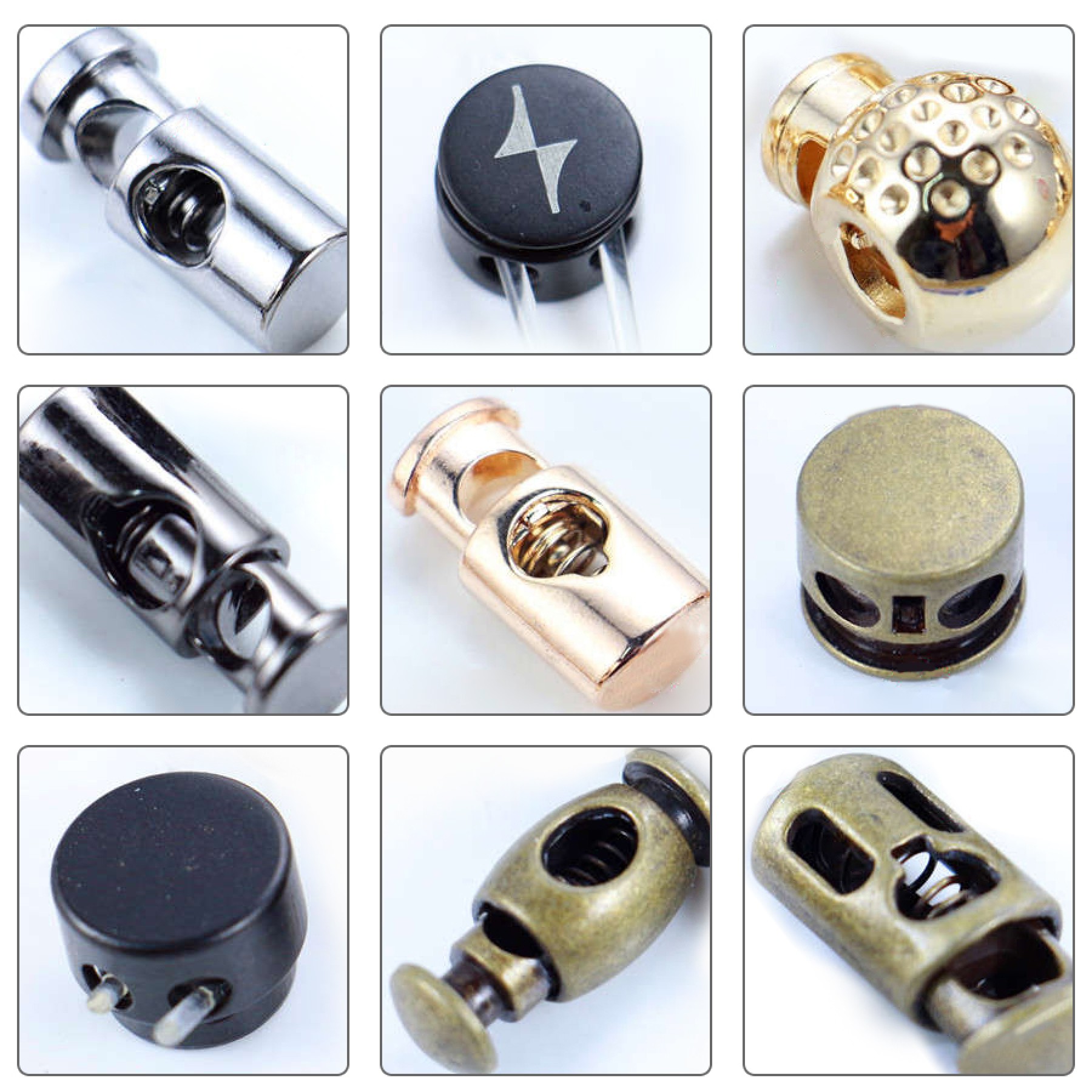 Matte black/Gold/Platinum/Rose Gold/Glossy black/Bronze/White-Alloy Spring Buckle